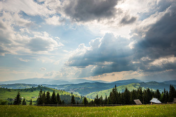 Beautiful scenic view of green meadows of green meadows