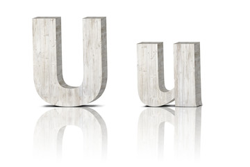 3D Letter wooden Alphabet. uppercase and lowercase U u