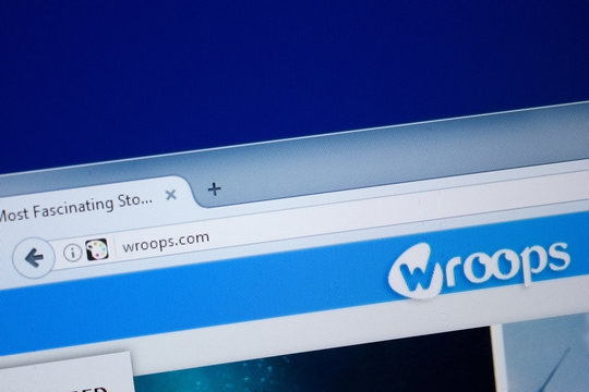 Ryazan, Russia - September 09, 2018: Homepage of Wroops website on the display of PC, url - Wroops.com