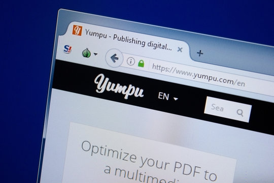 Ryazan, Russia - September 09, 2018: Homepage of Yumpu website on the display of PC, url - Yumpu.com
