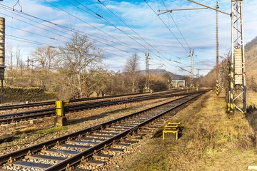 Railway line in the Czech Republic near the town of Tisnov. View of railroad tracks. Transport by...