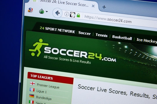 Ryazan, Russia - August 26, 2018: Homepage of Soccer24 website on the display of PC. Url - Soccer24.com