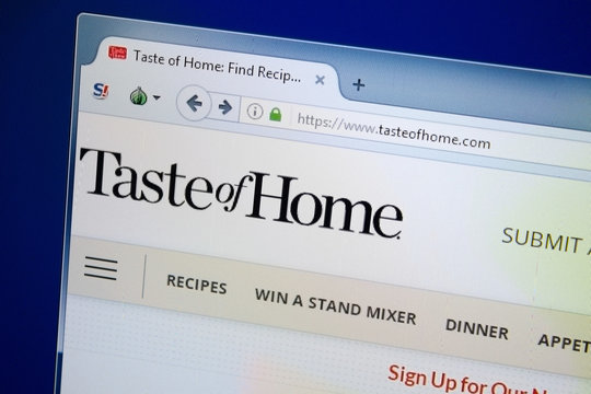 Ryazan, Russia - August 26, 2018: Homepage of Taste Of Home website on the display of PC. Url - TasteOfHome.com