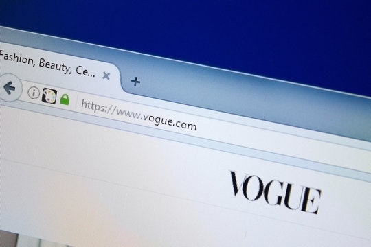 Ryazan, Russia - August 26, 2018: Homepage of Vogue website on the display of PC. Url - Vogue.com
