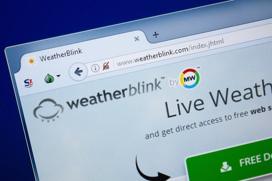 Ryazan, Russia - August 26, 2018: Homepage of Weather Blink website on the display of PC. Url - WeatherBlink.com