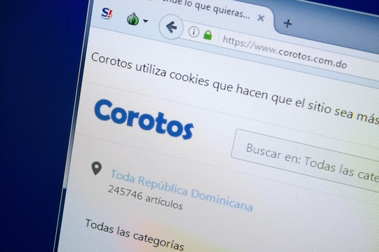 Ryazan, Russia - August 26, 2018: Homepage of Corotos website on the display of PC. Url - Corotos.com.do