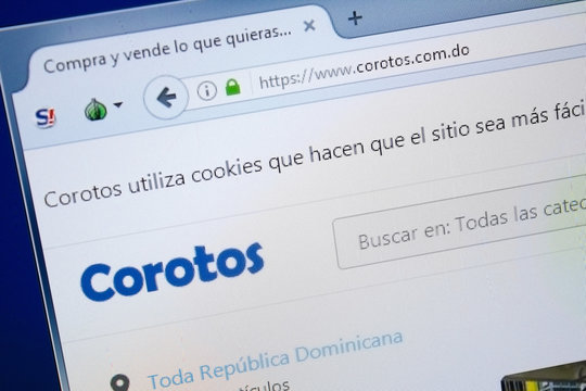 Ryazan, Russia - August 26, 2018: Homepage of Corotos website on the display of PC. Url - Corotos.com.do