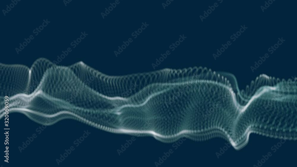 Poster 3d rendering glow blue particles on black background, sci-fi background with depth of field, blue en