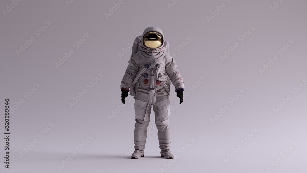 Wall mural astronaut with gold visor and white spacesuit with light grey background with neutral diffused side 