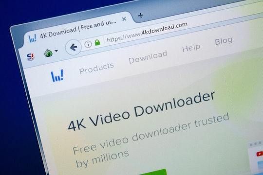Ryazan, Russia - August 26, 2018: Homepage of 4k Download website on the display of PC. Url - 4kDownload.com