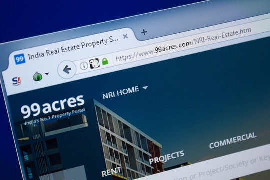 Ryazan, Russia - August 26, 2018: Homepage of 99 Acres website on the display of PC. Url - 99Acres.com