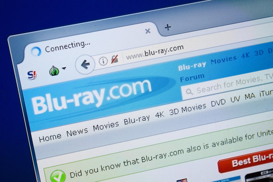 Ryazan, Russia - August 26, 2018: Homepage of Blu-Ray website on the display of PC. Url - Blu-Ray.com