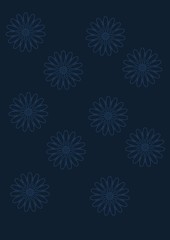 Bold graphic abstract daisies floral shibori pattern. Simplistic hand drawn colourful blooms on navy blue background. Retro minimal stylized flowers and dots print. Image Illustration