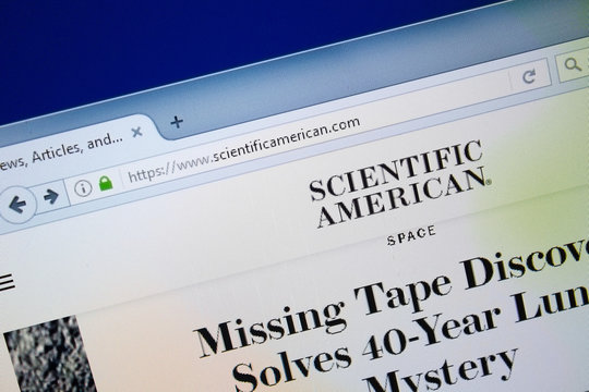 Ryazan, Russia - August 26, 2018: Homepage of Scientific American website on the display of PC. Url - ScientificAmerican.com