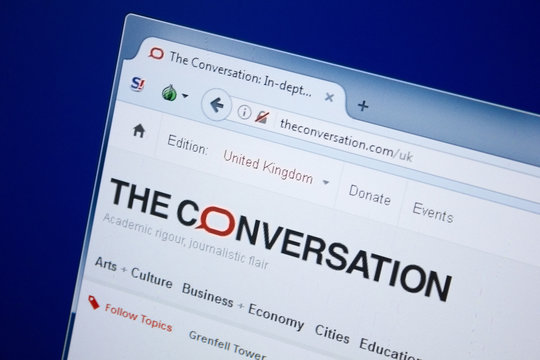 Ryazan, Russia - August 26, 2018: Homepage of The Conversation website on the display of PC. Url - TheConversation.com