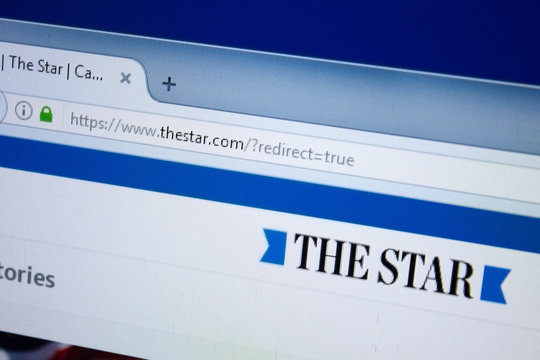Ryazan, Russia - August 26, 2018: Homepage of The Star website on the display of PC. Url - TheStar.com