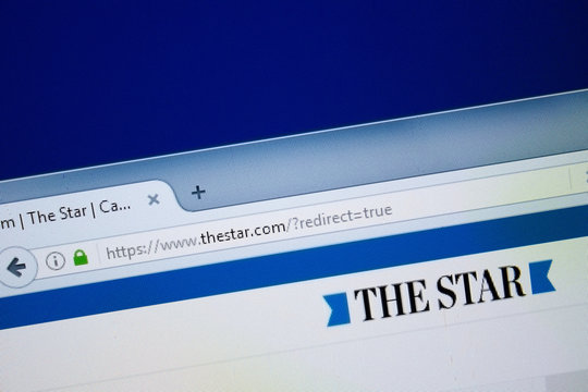 Ryazan, Russia - August 26, 2018: Homepage of The Star website on the display of PC. Url - TheStar.com