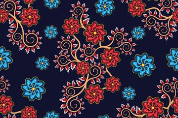 Seamless Pattern with Floral Vector Illustration, Indonesian Batik Motif