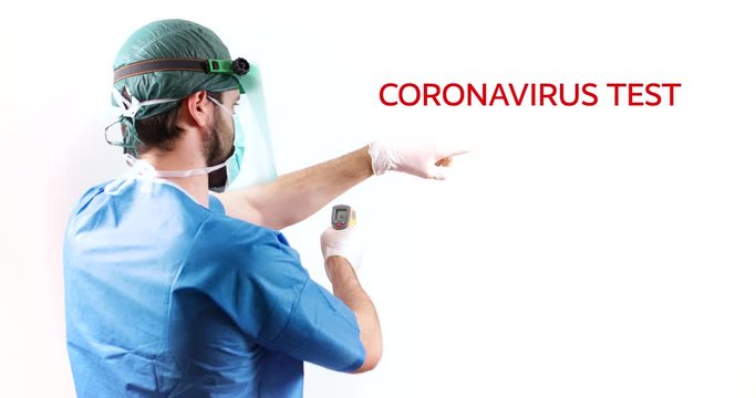 Ispezione febbre alta con termometro laser per coronavirus