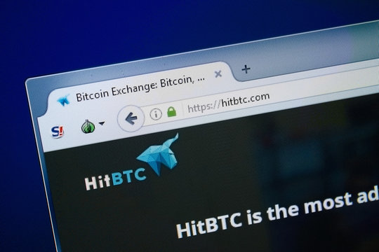 Ryazan, Russia - August 26, 2018: Homepage of Hit BTC website on the display of PC. Url - HitBTC.com