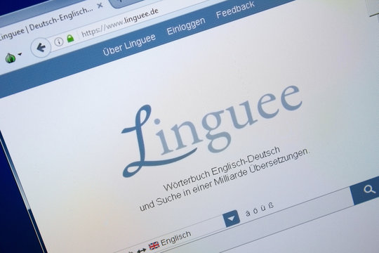Ryazan, Russia - August 26, 2018: Homepage of Linguee website on the display of PC. Url - Linguee.de