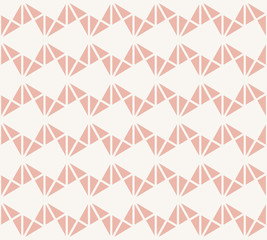 Triangles geometric pattern. Subtle vector seamless texture. Elegant pink and white minimalist graphic background with small triangles, zigzag, chevron, grid. Simple modern abstract repeating design