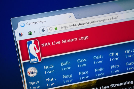 Ryazan, Russia - August 26, 2018: Homepage of NBA-Stream website on the display of PC. Url - NBA-Stream.com