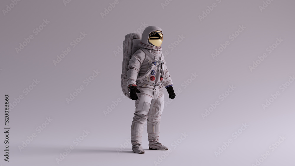 Wall mural astronaut with gold visor and white spacesuit with light grey background with neutral diffused side 