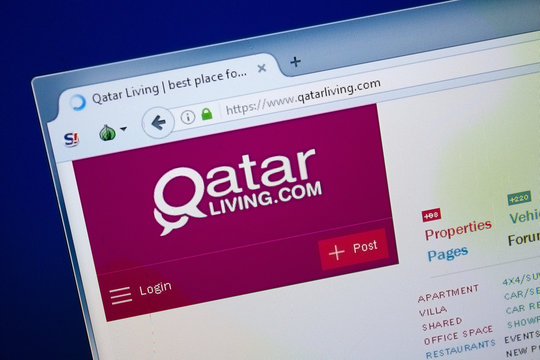 Ryazan, Russia - August 26, 2018: Homepage of Qatar Living website on the display of PC. Url - QatarLiving.com