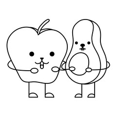 avocado with apple kawaii characters