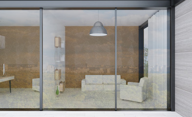 large business center with panoramic windows. modern design. open space.. Meeting room. 3D rendering.