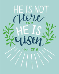 Hand lettering Bible Verse He is risen.