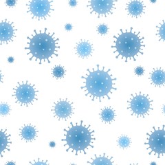 Vector seamless pattern with illustration of novel Coronavirus 2019-nCoV on white background. Abstract model of Chinese virus. Quarantine concept. Coronavirus Covid-19 epidemic backdrop.