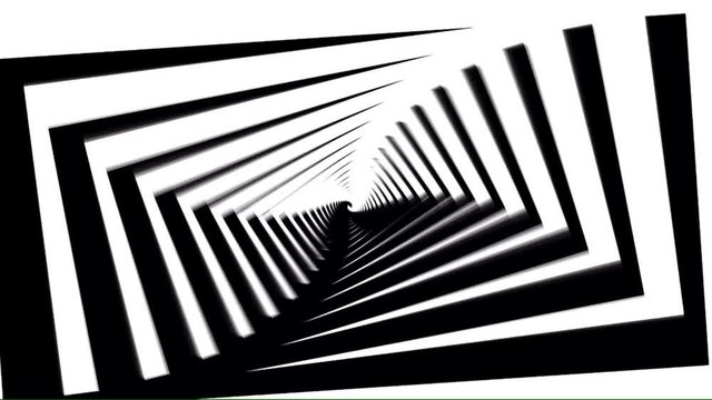 black and white geometric shape twirl rotating in circle motion look like deep tunnel