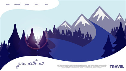Winter landscape with mountains and snow for web page design. Vector illustration