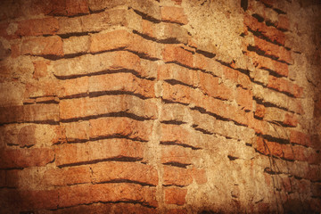 Closeup view on old brick wall of abandoned building