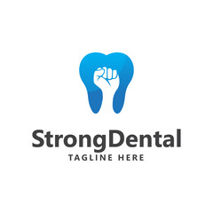Blue and Very Strong Muscle Healthy Tooth Logo. iSolated on White Background