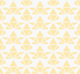 Triangles geometric seamless pattern. Subtle vector texture in vanilla yellow and white color. Elegant minimalist graphic background with small triangles, zigzag, chevron, grid. Abstract repeat design