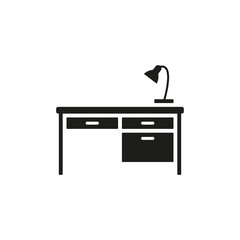 Desk with lamp icon. Vector. Isolated.