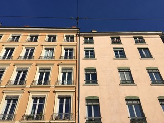 Fototapeta na wymiar Buildings on quays of the Saône in Lyon, France