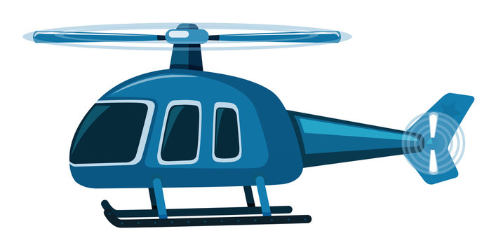 Single picture of blue helicopter on white background