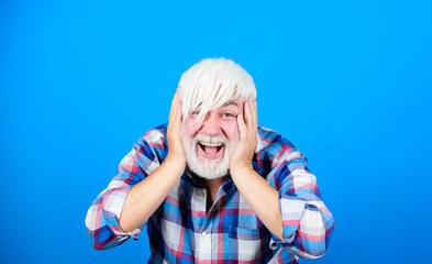 Creating perfect image. barber and hairdresser. male fashion. health care. happy old granpa. senior...