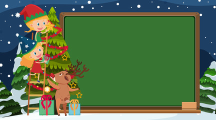 Fototapeta premium Border template with girls and reindeer
