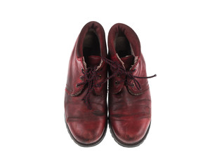 old red leather shoes isolated on white background