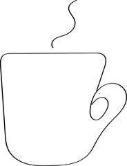 Cup - a black outline is drawn in one line. Tea party symbol in abstract form, child's drawing.