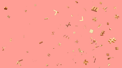 Festive background with abstract golden shapes on pink