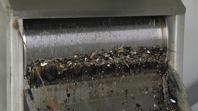 Drum sieve. Medium treatment facilities are designed for preliminary mechanical treatment of wastewater from various impurities. Modern urban wastewater treatment plant.