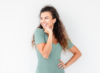 Joyful girl looking aside