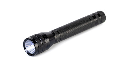 Black flashlight isolated on a White Background