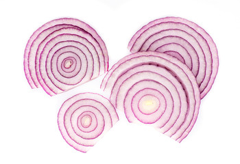 Rings of Red Onion isolated on white Background